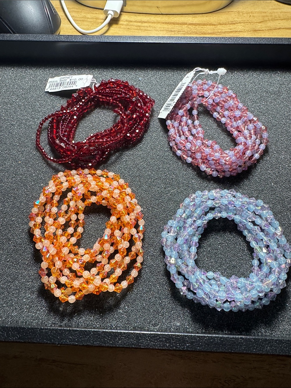 Assorted Beaded Stretch Bracelets - Red, Pink, Orange, Lavender